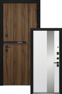 Входная дверь 10 см 2МДФ Орех пекан Эмалит белый зеркало Эмалит белый