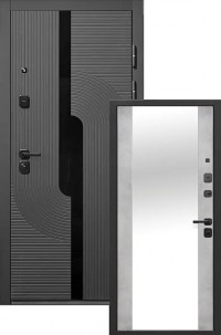 Входная дверь 10 см 2МДФ Сатин черный Бетон снежный зеркало Бетон снежный