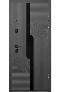 Входная дверь 10 см 2МДФ Сатин черный Бетон снежный зеркало 