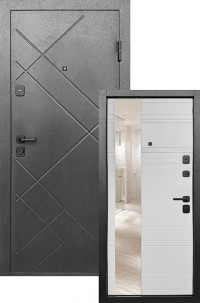Входная дверь 7 см Штамп Букле графит Эмалит Белый зеркало Эмалит Белый
