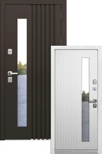 Входная дверь Luxor Термо Рейка стеклопакет Муар 8019 Эмалит белый